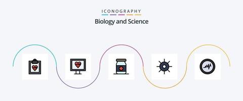 linha de biologia cheia de pacote de 5 ícones planos, incluindo . comprimidos. pulso. Sol vetor