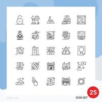 grupo de sinais e símbolos de 25 linhas para elementos de design de vetores editáveis de bandeira de configuração de montanha de jaqueta de trabalho