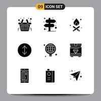 grupo de símbolos de ícones universais de 9 glifos sólidos modernos do mundo da fogueira de negócios do tesouro expandir elementos de design de vetores editáveis