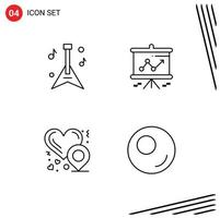 conjunto de 4 sinais de símbolos de ícones de interface do usuário modernos para guitarra, amor, gráfico de localização, projetor, esporte, elementos de design de vetores editáveis