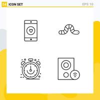 conjunto de pictogramas de 4 cores planas de linha preenchida simples de relógio de aplicativo como elementos de design de vetores editáveis limitados por bugs