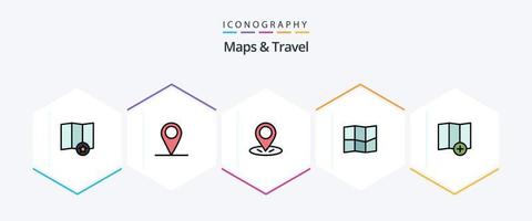 mapas e pacote de ícones de 25 linhas preenchidas de viagens, incluindo . localização. vetor