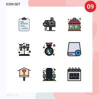 9 interface do usuário pacote de cores planas de linha cheia de sinais e símbolos modernos de elementos de design de vetores editáveis de química de distintivo de ecologia
