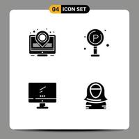 conjunto de 4 sinais de símbolos de ícones de interface do usuário modernos para placa de cidade de dispositivo de mapa de calor pc elementos de design de vetores editáveis
