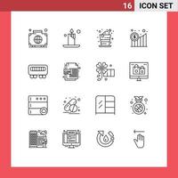 conjunto de 16 símbolos de símbolos de ícones de interface do usuário modernos para elementos de design de vetores editáveis de gráficos de álcool ferroviários