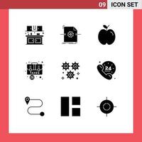 pacote de interface de usuário de 9 glifos sólidos básicos de maleta de engrenagem apple bagagem contabilidade elementos de design de vetores editáveis