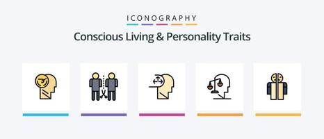 vida consciente e linha de traços de personalidade cheia de 5 ícones, incluindo críticas. escolha. integridade. desbloquear. trancar. design de ícones criativos vetor