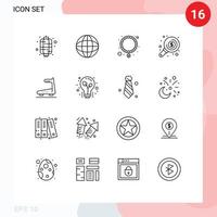 pacote de interface do usuário de 16 contornos básicos de esteira correndo colar máquina pesquisa elementos de design vetoriais editáveis vetor
