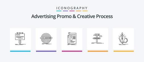 promoção de publicidade e pacote de ícones de linha 5 de processo criativo, incluindo ilustração. Projeto. retrato falado. Ferramentas. desenvolve. design de ícones criativos vetor