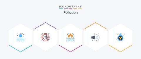 poluição 25 pacote de ícones planos, incluindo meio ambiente. limpar \ limpo. fogo. poluição. gás vetor