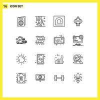 16 ícones criativos, sinais e símbolos modernos de gerenciamento, dedo chinês, lanterna da china, elementos de design vetorial editáveis vetor