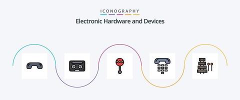 linha de dispositivos cheia de pacote de ícones plana 5 incluindo contato. ligar. música. som. maracás vetor