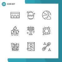 pacote de 9 sinais e símbolos de contornos modernos para mídia impressa na web, como elementos de design de vetores editáveis de aspiração de festival de negócios de funcionários
