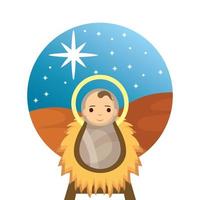 bebê jesus no berço de palha manjedoura personagem ilustração vetorial design vetor