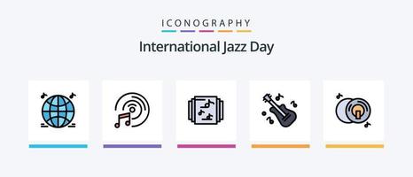 a linha do dia internacional do jazz preencheu o pacote de 5 ícones, incluindo o player. música . violino. equipamento. design de ícones criativos vetor