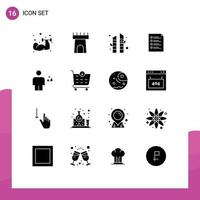 pacote de 16 sinais e símbolos de glifos sólidos modernos para mídia impressa na web, como arquivo de página de árvore de tarefas de avatar, elementos de design de vetores editáveis