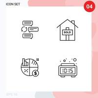 conjunto de 4 símbolos de símbolos de ícones de interface do usuário modernos para bate-papo, diálogo de negócios, casa, dinheiro, elementos de design de vetores editáveis