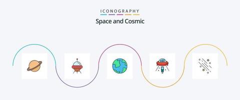 linha espacial preenchida com 5 ícones planos, incluindo descoberta. mundo. barco. globo. espaço vetor