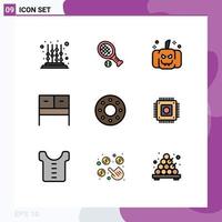 pacote de ícones vetoriais de estoque de 9 sinais e símbolos de linha para rosquinhas de rosquinhas de halloween elementos de design de vetores editáveis interiores