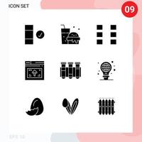 pacote de 9 glifos sólidos criativos de teste de ciência ux seta web elementos de design de vetores editáveis