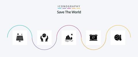 salve o pacote de ícones do mundo glifo 5, incluindo global. terra. ambiente. verde. bateria vetor