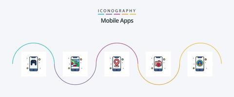 linha de aplicativos móveis cheia de pacote de ícones de 5 planos, incluindo celular. aplicativo. área. mapa. localização vetor