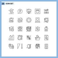 conjunto de 25 sinais de símbolos de ícones de interface do usuário modernos para elementos de design de vetores editáveis de aniversário de parque de drogas