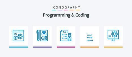 programação e codificação do pacote de ícones azul 5, incluindo desenvolver. nuvem. planejamento. programação. desenvolvimento. design de ícones criativos vetor