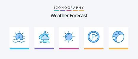 pacote de ícones do tempo azul 5, incluindo lua. clima. dia. temperatura. grau. design de ícones criativos vetor