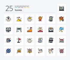 pacote de ícones preenchidos com 25 linhas de sucesso, incluindo verificado. definições. vencedora. recompensa. mão vetor