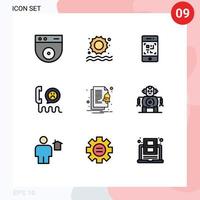 pacote de interface de usuário de 9 cores planas básicas de linhas preenchidas de classificação de scanner de alerta de notificação ajuda a elementos de design de vetores editáveis