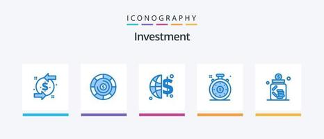 pacote de ícones de investimento azul 5, incluindo economia. investimento. investimento global. o negócio. velocímetro. design de ícones criativos vetor