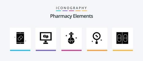 Pacote de ícones de glifo 5 de elementos de farmácia, incluindo saúde. medicina . tubo. laboratório. design de ícones criativos vetor