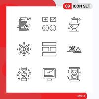 grupo de 9 sinais e símbolos de contornos para colagem de imagens adicionar elementos de design de vetores editáveis de banheiro de dinheiro