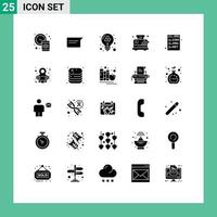 conjunto de 25 símbolos de ícones de interface do usuário modernos sinais para código torradeira bulbo cozinha café da manhã editável elementos de design vetorial vetor