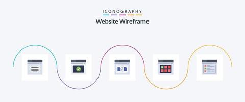 website wireframe flat 5 icon pack incluindo internet. página. local na rede Internet. rede. Arquivo vetor