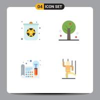 4 ícones planos universais assinam símbolos de ideia de lixeira, árvore de resíduos, pensando em elementos de design de vetores editáveis