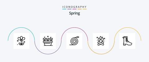 pacote de ícones da linha 5 da primavera, incluindo atividade. quente. curvado. fogo. acampamento vetor