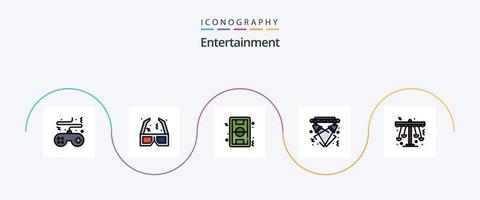 linha de entretenimento cheia de pacote de 5 ícones planos, incluindo eletricidade. luzes. cinema. discoteca. futebol vetor