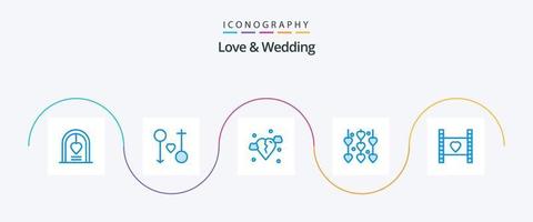 pacote de ícones de amor e casamento azul 5, incluindo dia dos namorados. decoração. casado. coração vetor