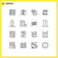 conjunto moderno de 16 contornos e símbolos, como elementos de design de vetores editáveis de correio profissional de parada de relógio