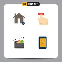 pacote de 4 sinais e símbolos de ícones planos modernos para mídia impressa na web, como edifícios, dinheiro, dedo quente, elementos de design de vetores editáveis móveis