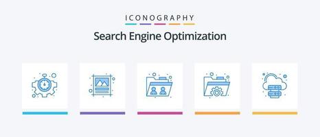 pacote de ícones seo blue 5 incluindo servidor. nuvem. Arquivo. definições. pasta. design de ícones criativos vetor