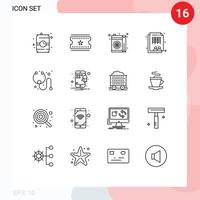16 contornos universais definidos para aplicativos da web e móveis estetoscópio cura folha de força de trabalho de mercearia elementos de design vetorial editáveis vetor