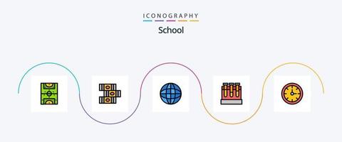 linha escolar preenchida com 5 ícones planos, incluindo cronômetro. alarme. globo. Educação. banheiras vetor