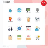 Pacote de cores planas de 16 interfaces de usuário de sinais e símbolos modernos do pacote editável de fórmula de internet de conexão web globo de elementos de design de vetores criativos
