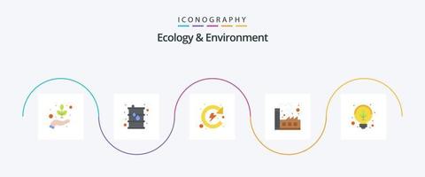 Ecologia e meio ambiente Flat 5 Icon Pack, incluindo verde. plantas. natural. indústria. fábrica vetor