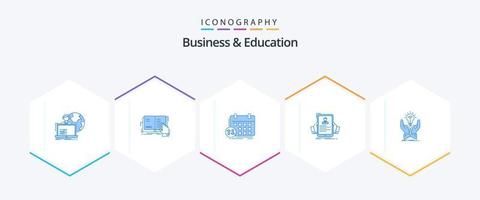 negócios e educação 25 pacote de ícones azuis, incluindo contratação. retomar. literatura. evento. calendário vetor