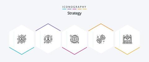 pacote de ícones de 25 linhas de estratégia, incluindo . foguete. negócio global. computador portátil. opções vetor