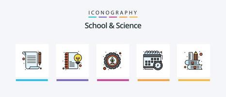 a escola e a linha científica preencheram o pacote de 5 ícones, incluindo a calculadora. conhecimento. redação do artigo. Educação. livros. design de ícones criativos vetor